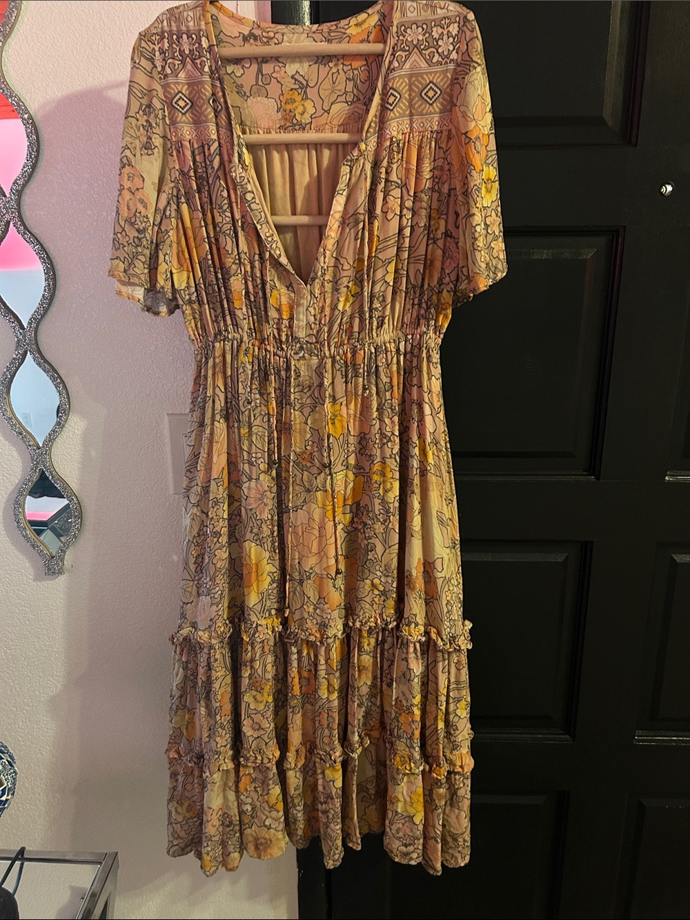 Spell Floral Midi Dress in Yellow and Beige